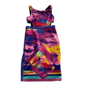 BEBE Colorful Atmospheric Cloudy Design Cut Out Bodycon Dress!!